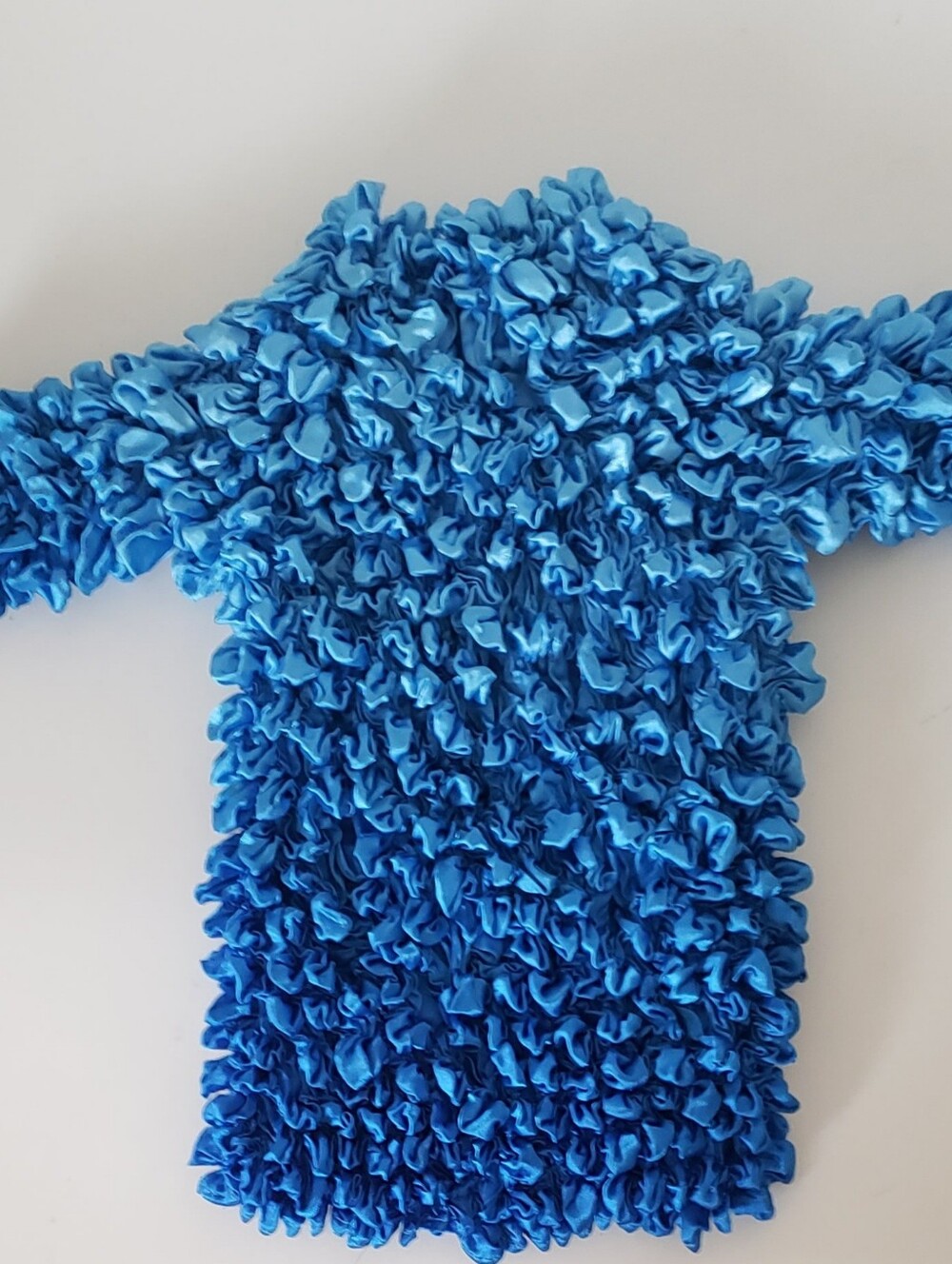 Textured  Popcorn Ruffle Knit Top in Bright Blue